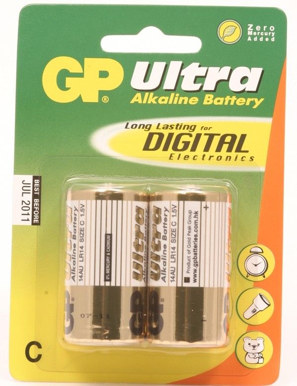 GP Ultra Alkaline LR14 (C Baby) kleine staaf, blister 2 (14A