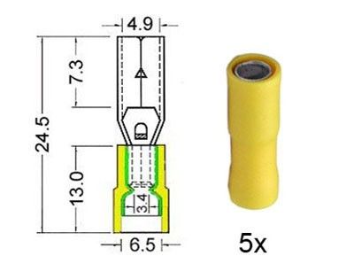 Kabelschoen  cylindrisch vrouw. 5,0mm geel 5 stuks