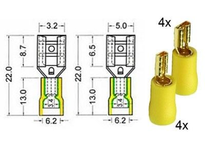 Kabelschoen schuif vr. Verguld,  set 4x2,8 + 4x4,8 mm geel,