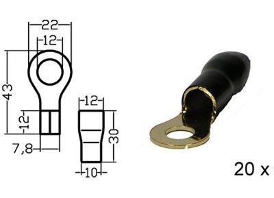 Kabelschoen ring, verguld, zwart 20mm² diam 10mm 20x