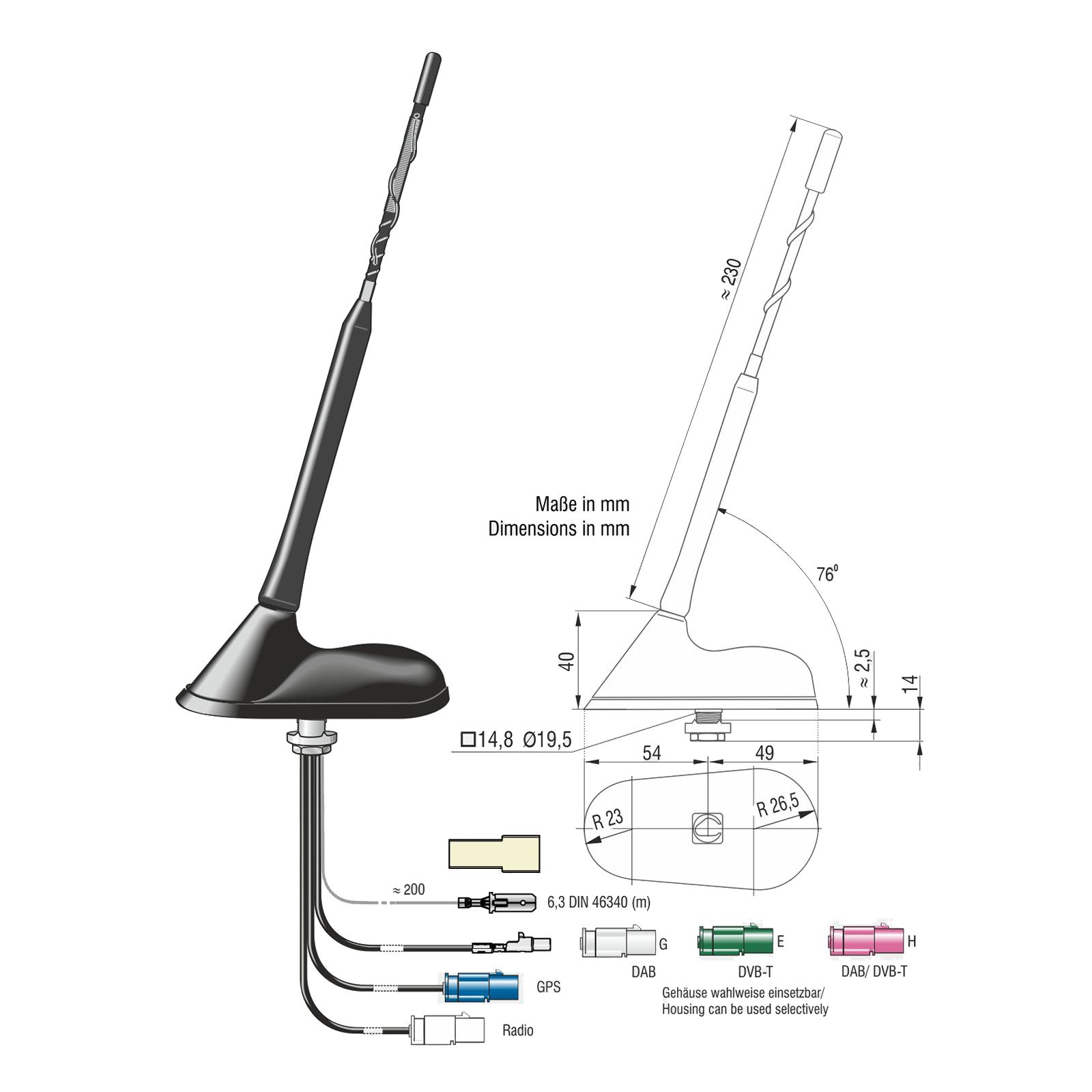 Combi antenne AM/FM / DAB of DVBT / GPS 3x Fakra M