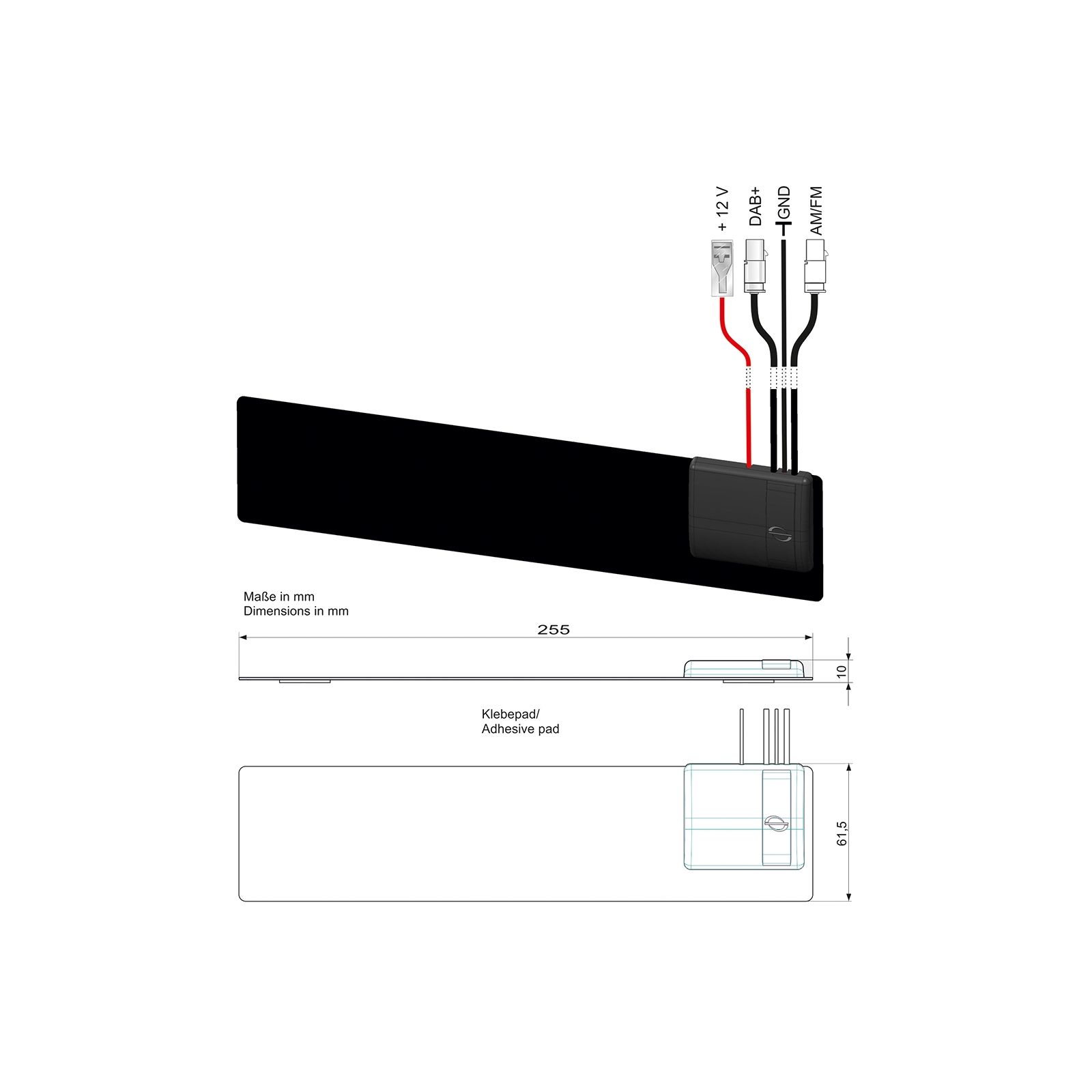 Combi antenne AM/FM, DAB+ raam plak 2x Fakra M 30cm