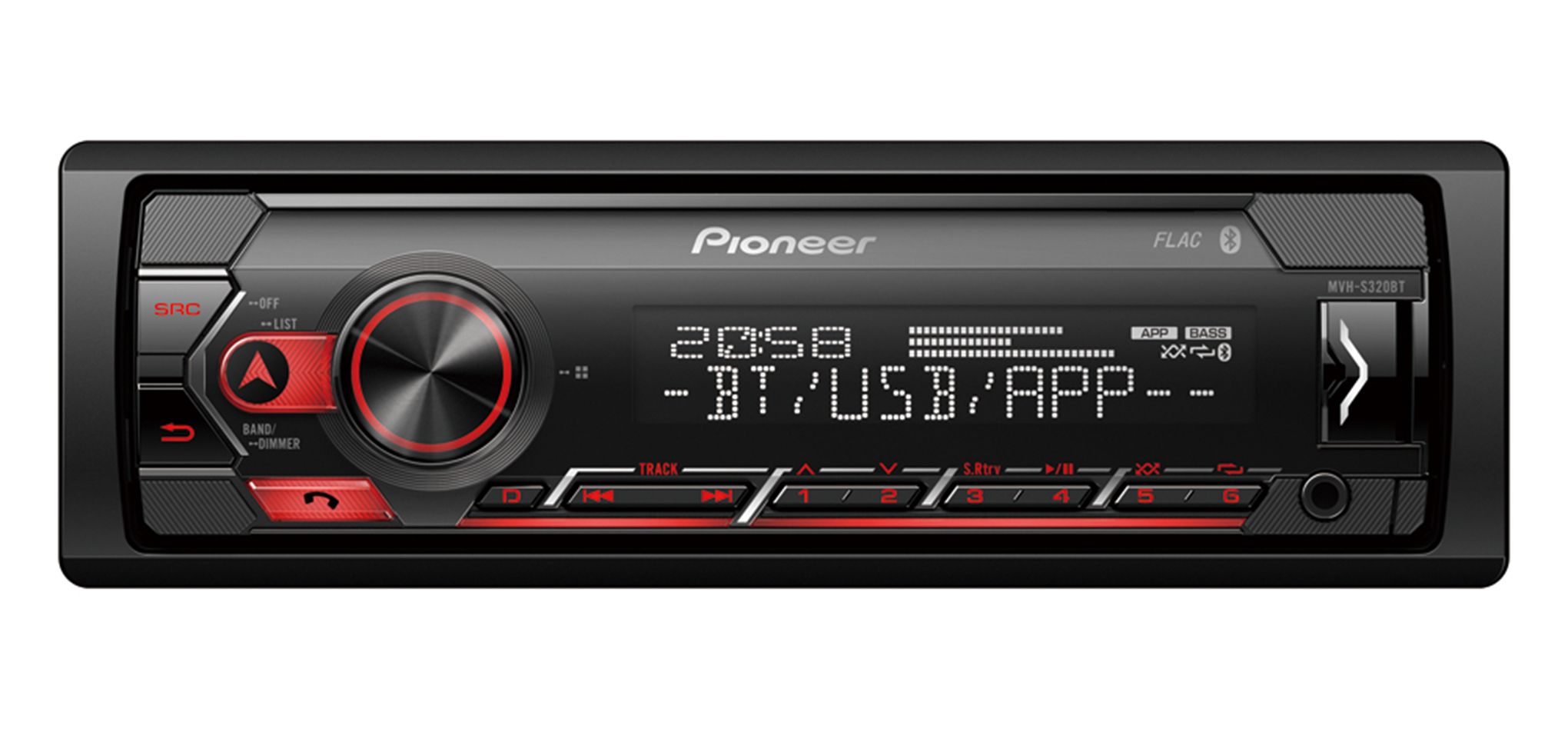 Pioneer MVH-S320BT  Receiver 1DIN USB/Spotify/BT rood