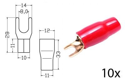 Kabelschoen , vork, verguld, rood 35mm² diam 8mm