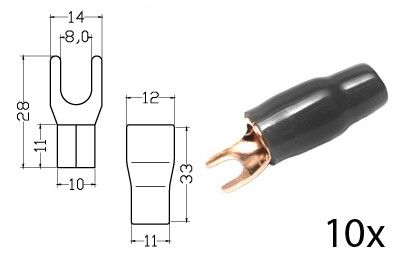 Kabelschoen , vork, verguld,zwart 35mm² diam 8mm