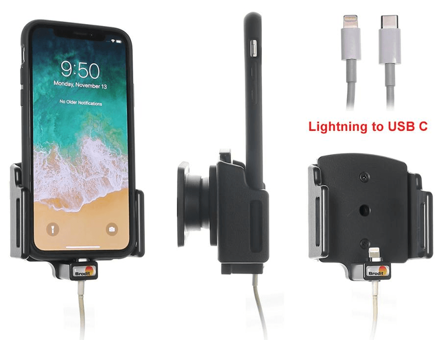 Brodit holder adjust.Apple iPhone X/XS/11 lightning->USB-C