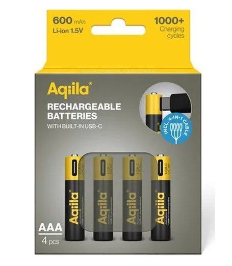 Aqiila AAA batterij Oplaadbaar USB-C 600 mAh Li-Ion 1,5V 4x