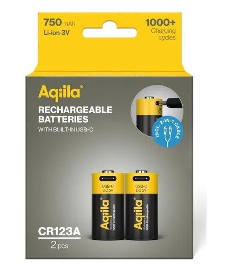 Aqiila CR123A batterij Oplaadbaar USB-C 750 mAh Li-Ion 3V 2x