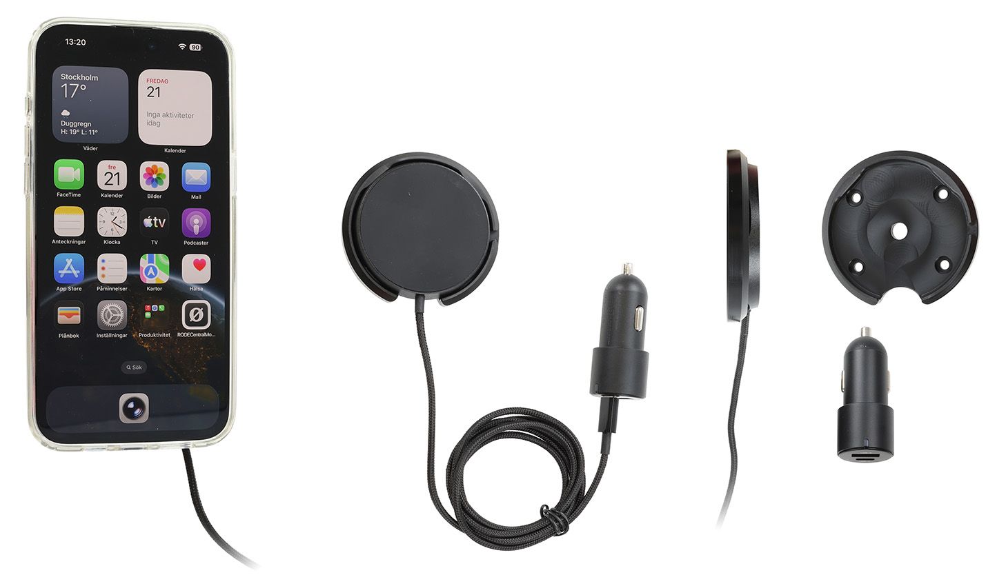 Brodit houder met Magnetic Charger Qi2 25 W - zwart/sig.